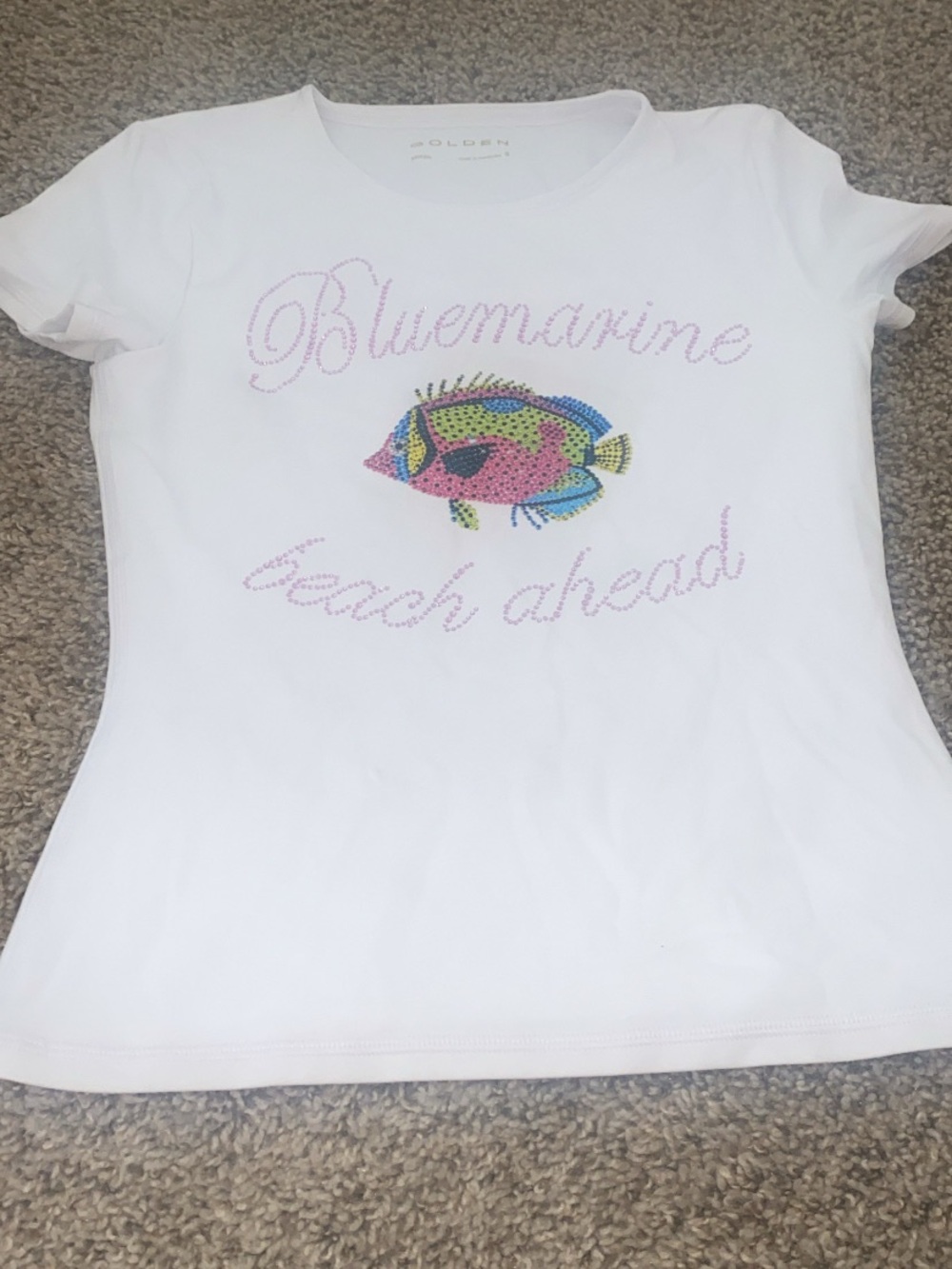 Blumarine inspired White Womens Fish Graphic Tee - Pink/Blue/Yellow Accent